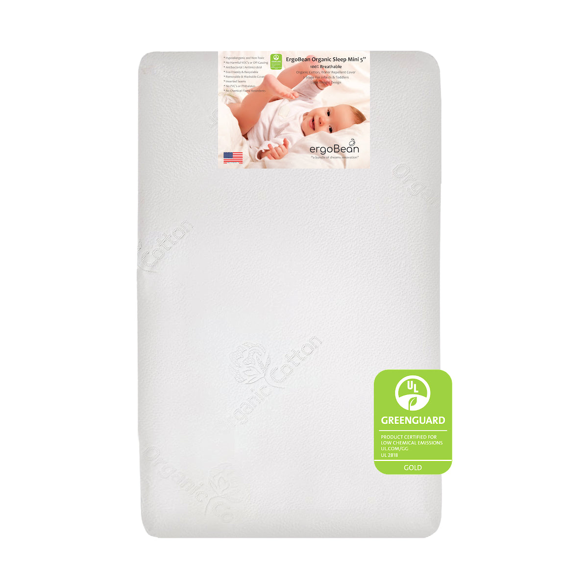 Organic ErgoBean Luxe Mini5 Dual Stage Breathable Mini Crib Mattress