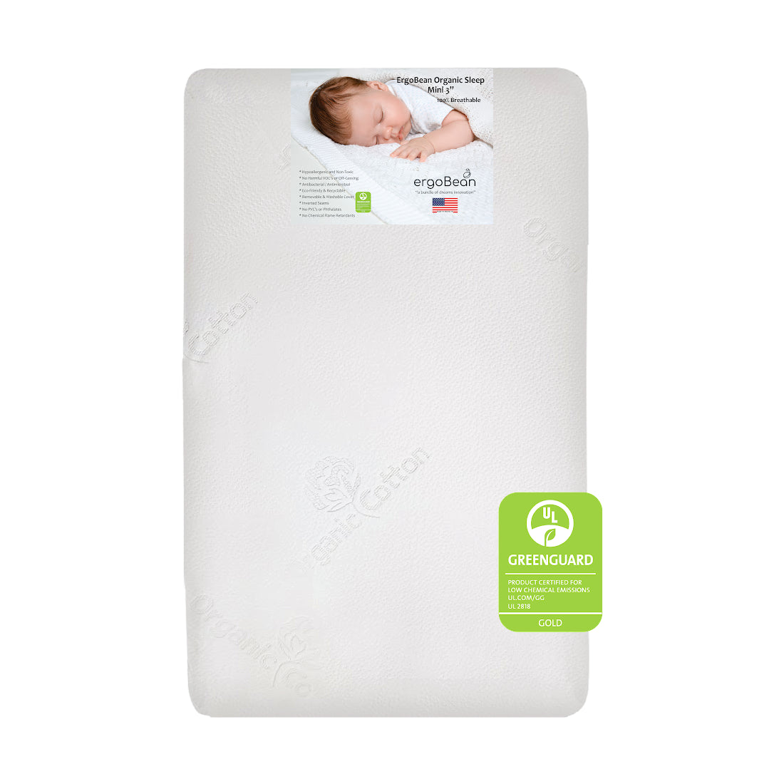 Organic ErgoBean Luxe Mini3 Single Stage Breathable Mini Crib Mattress